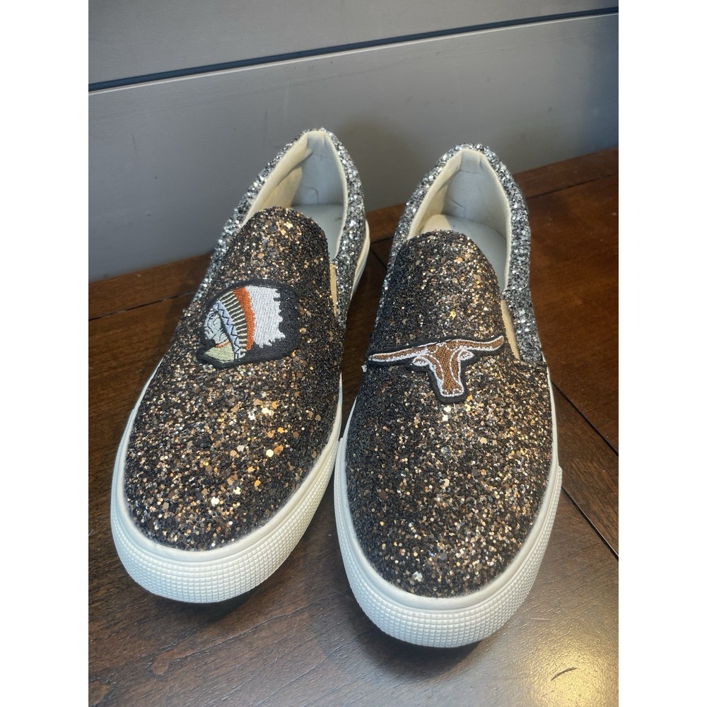 Vintage Havana Shoes Women 7 BRONZE BERTIE Glitter Sneaker Slip On Patches NWOB! - Picture 2 of 12